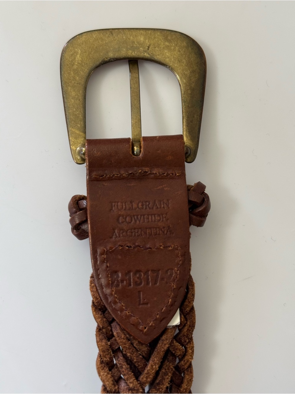 Argentinian Vintage Cowhide Leather Belt Brown Braided Size 34
